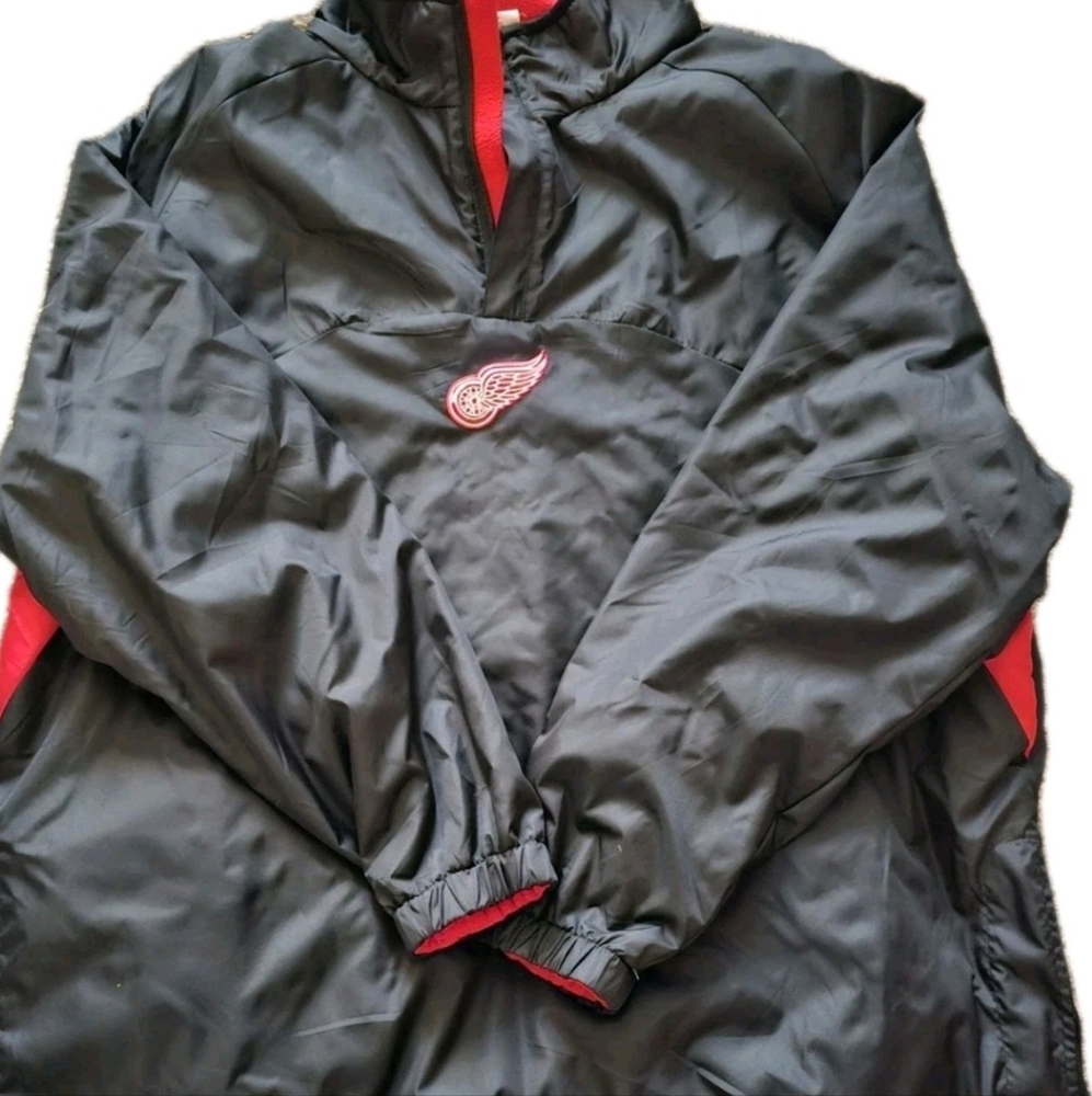 NHL Detroit Red Wings Reversible Hockey Pullover Jacket Mens XLT Black Red